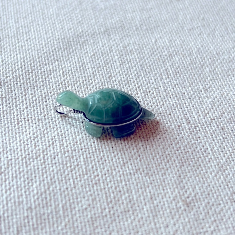 Jade and sterling silver turtle pendant